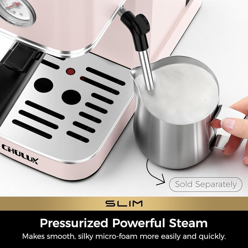 CHULUX Slim 2026 Upgrade Espresso Machine with Milk Frother Steam Wand, 20 Bar Professional Italian Pump Espresso Coffee Machine for Home Cappuccino & Latte Maker, Stainless Steel, Pink - Image 3